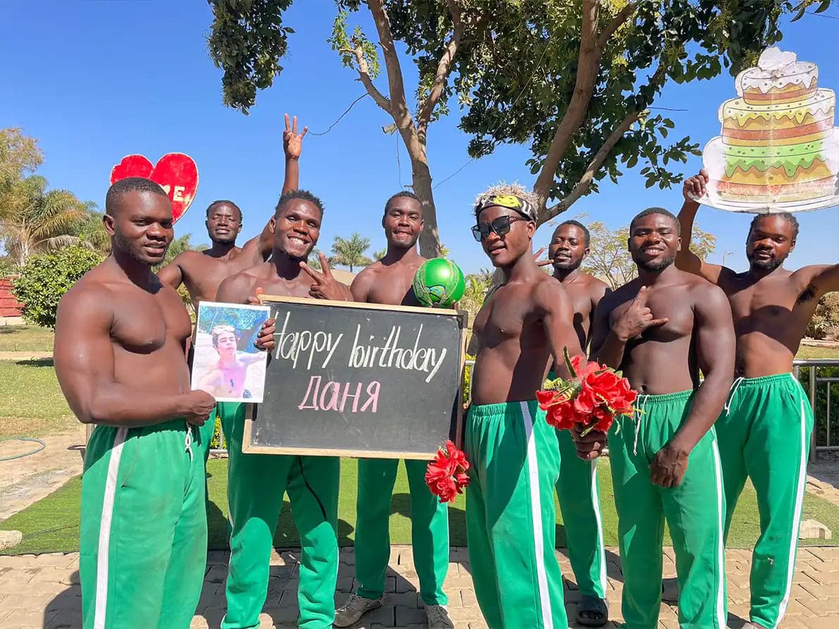 Big guys in green pants